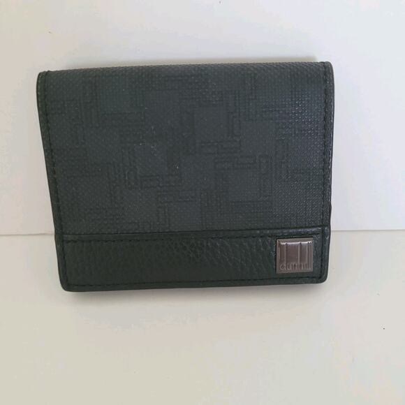 Dunhill Designer Coin Mini Wallet Black Bifold Leather Small Compact - Picture 1 of 8